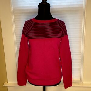 Talbots Pink and Navy Striped Crew Neck Sweater Small petite. FREE SHIPPING